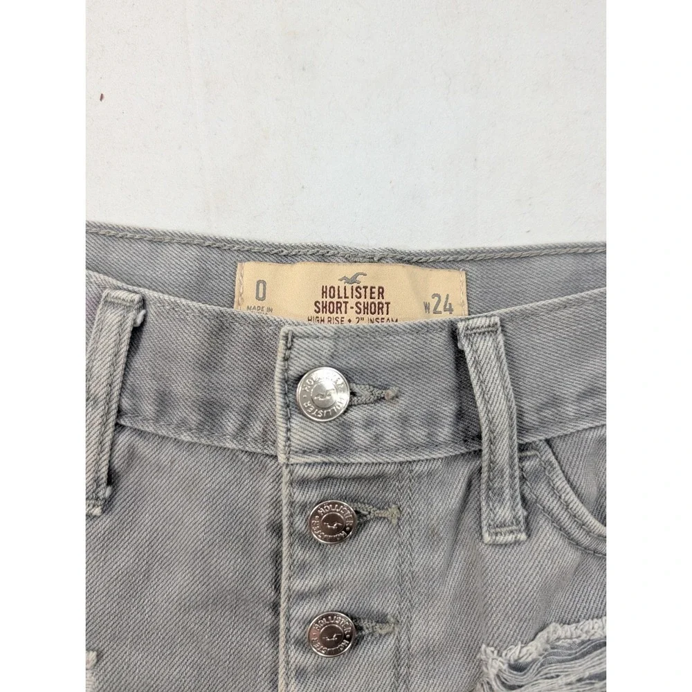 Hollister Light Gray Low Rise Destroyed Denim Cut Off Cuffed Denim Jean Short 24